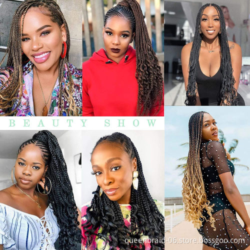 3X Box Braid Crochet Hair Extension Box Braids Crochet Braids with Curly Ends 18 Inch